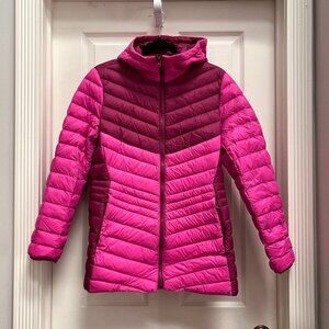 NEW!  LAND'S END Down Ultralight Packable Hooded Jacket - Pink & Wine - Size M